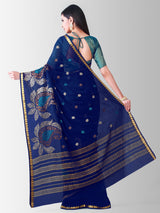 Mimosa Womens Chiffon Saree Banarasi style Navy Blue Color