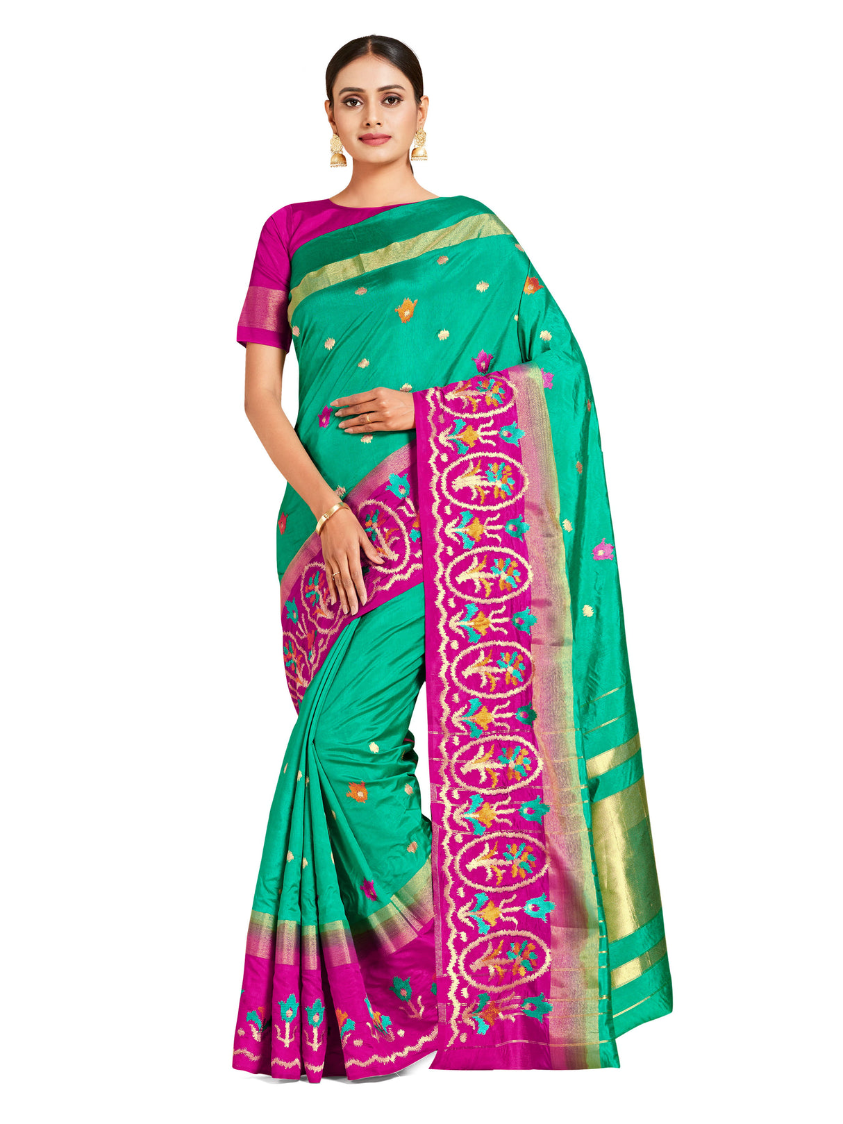 Mimosa Womens Art Silk Saree Kanjivaram style Rama Color