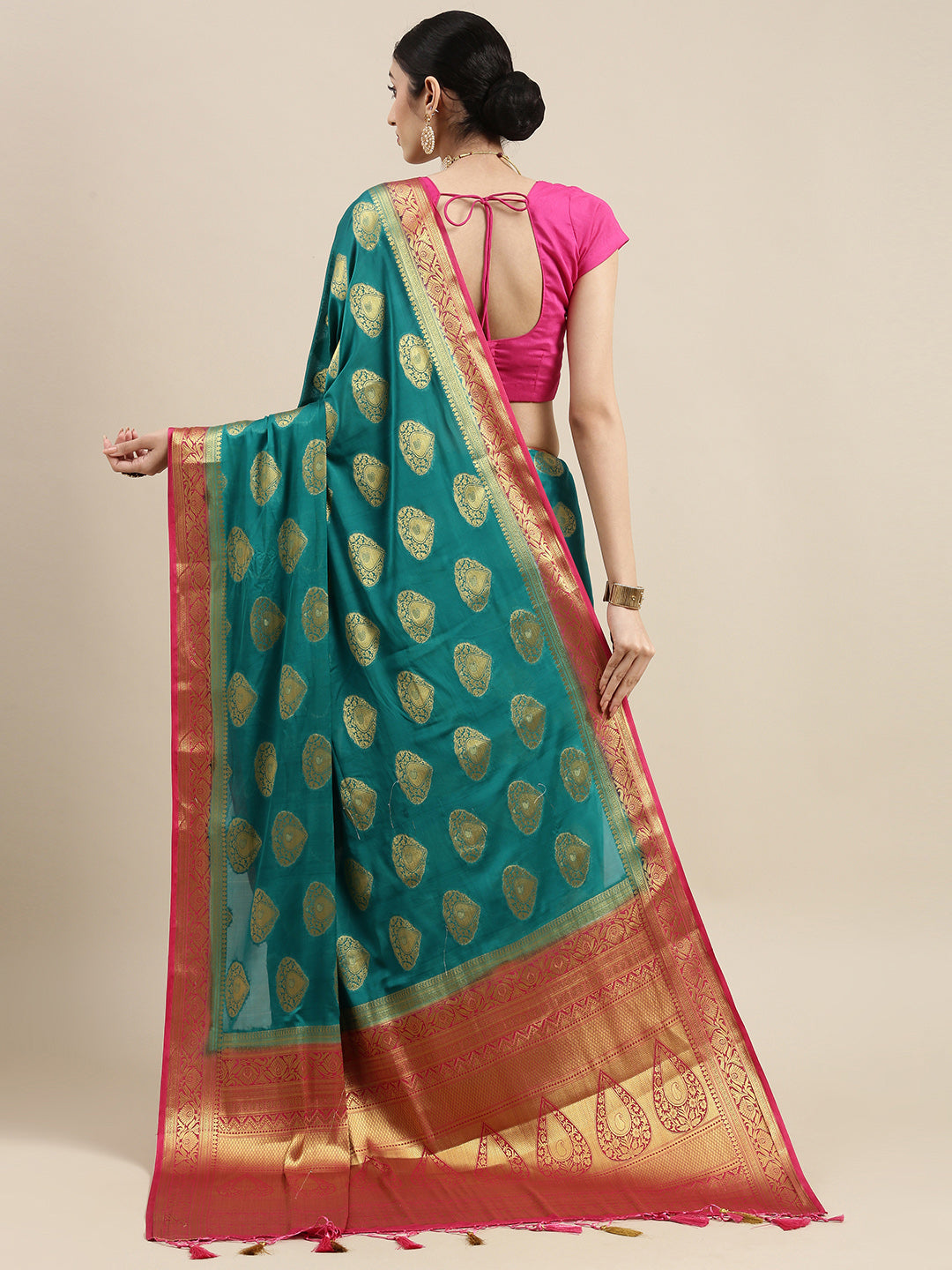 Mimosa Womens Crepe Saree Mysore Silk Saffire Color