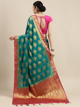 Mimosa Womens Crepe Saree Mysore Silk Saffire Color