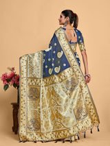 Mimosa Women's Woven Design Kanjivaram Art Silk Saree With Blouse Piece : SA00001246NVFREE