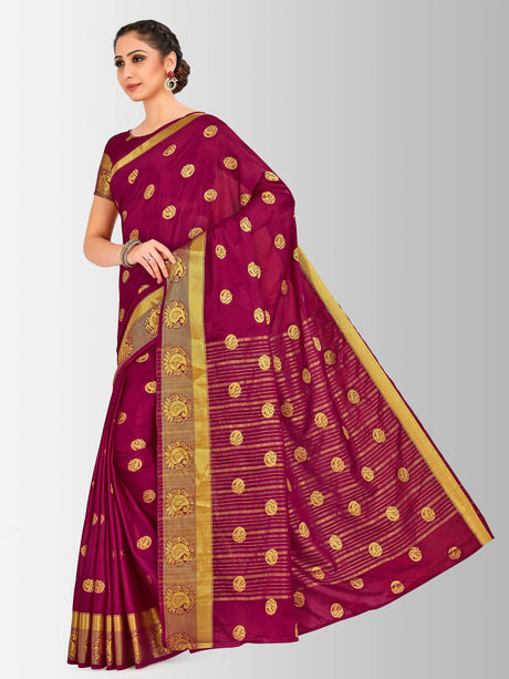 Mimosa Womens Crepe Saree Mysore Silk Wine Color