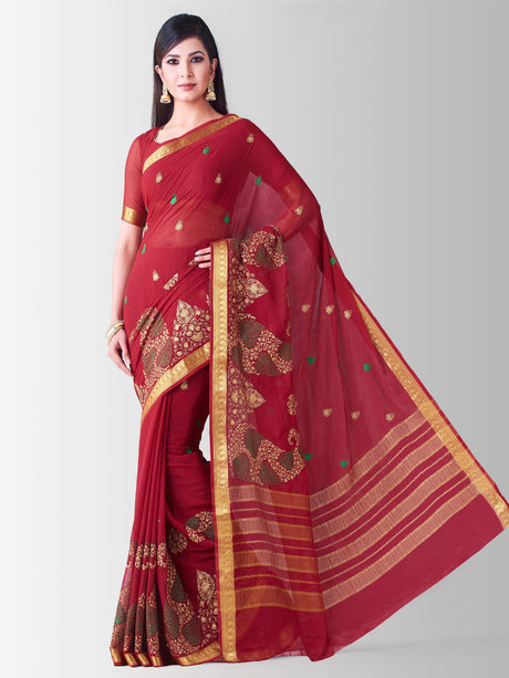 Mimosa Womens Chiffon Saree Banarasi Maroon Color