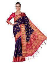 Mimosa Womens Art Silk Saree Kanjivaram Navy Blue Color