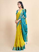 Mimosa Womens Crepe Saree Mysore Silk style Yellow Color