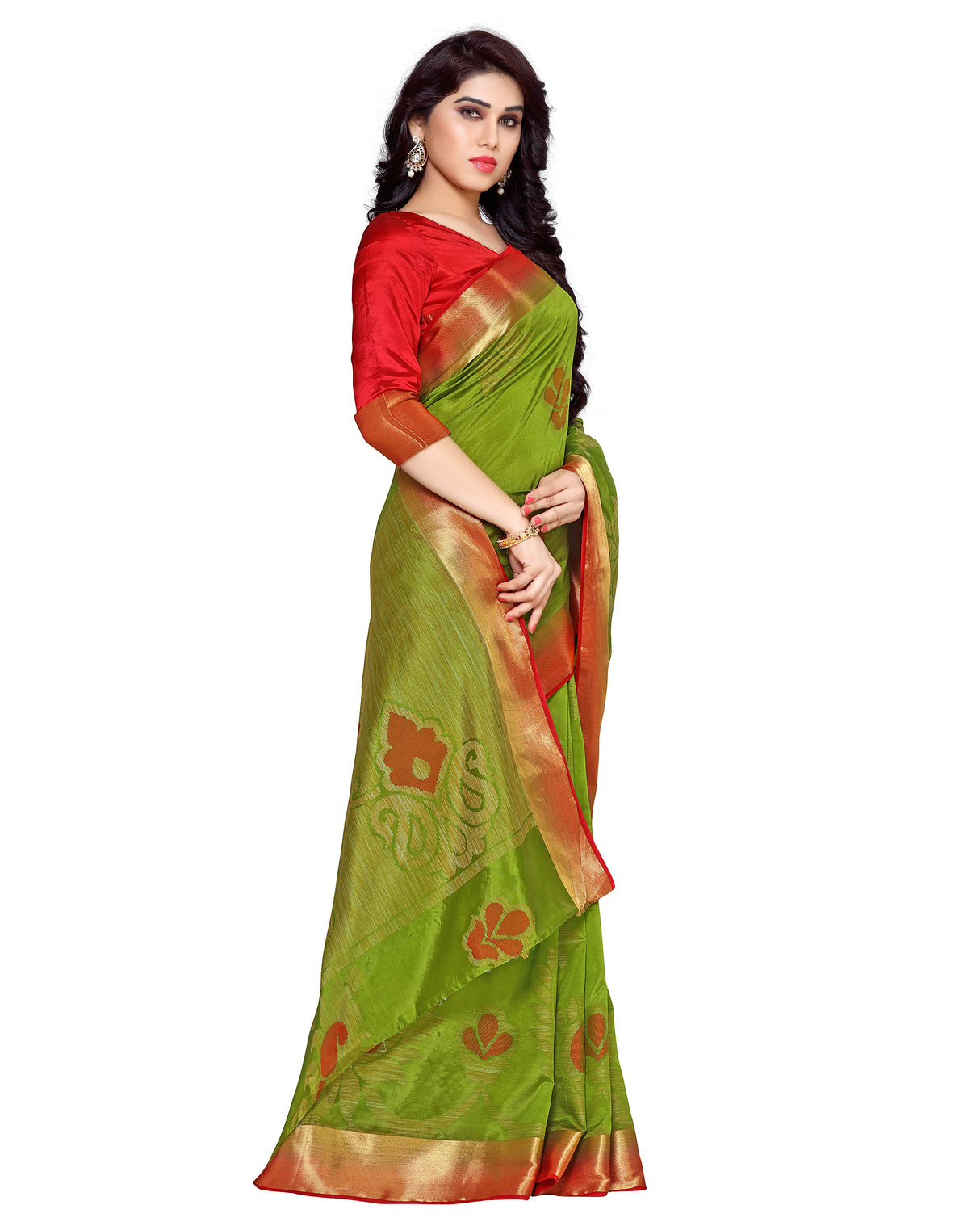 Mimosa Womens Art Silk Saree Kanjivaram Olive Color