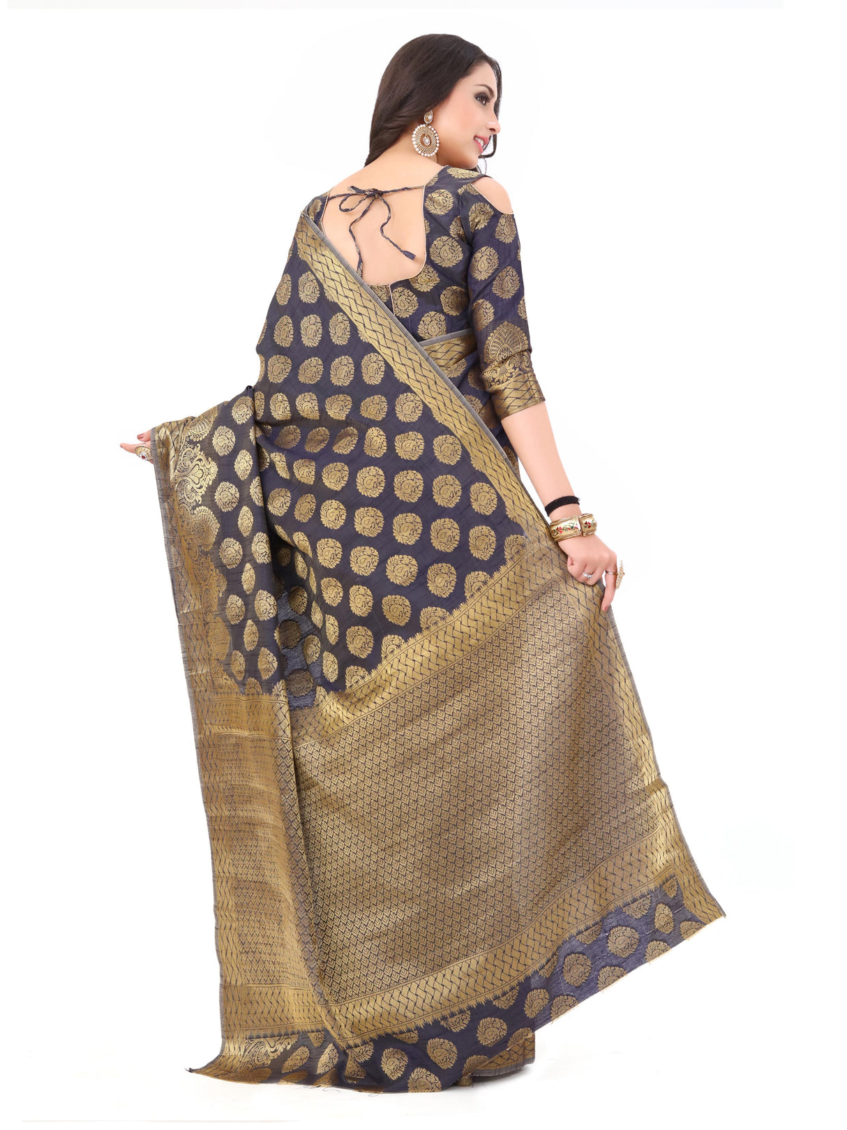 Mimosa Womens Art Silk Saree Kanjivaram Navy Blue Color