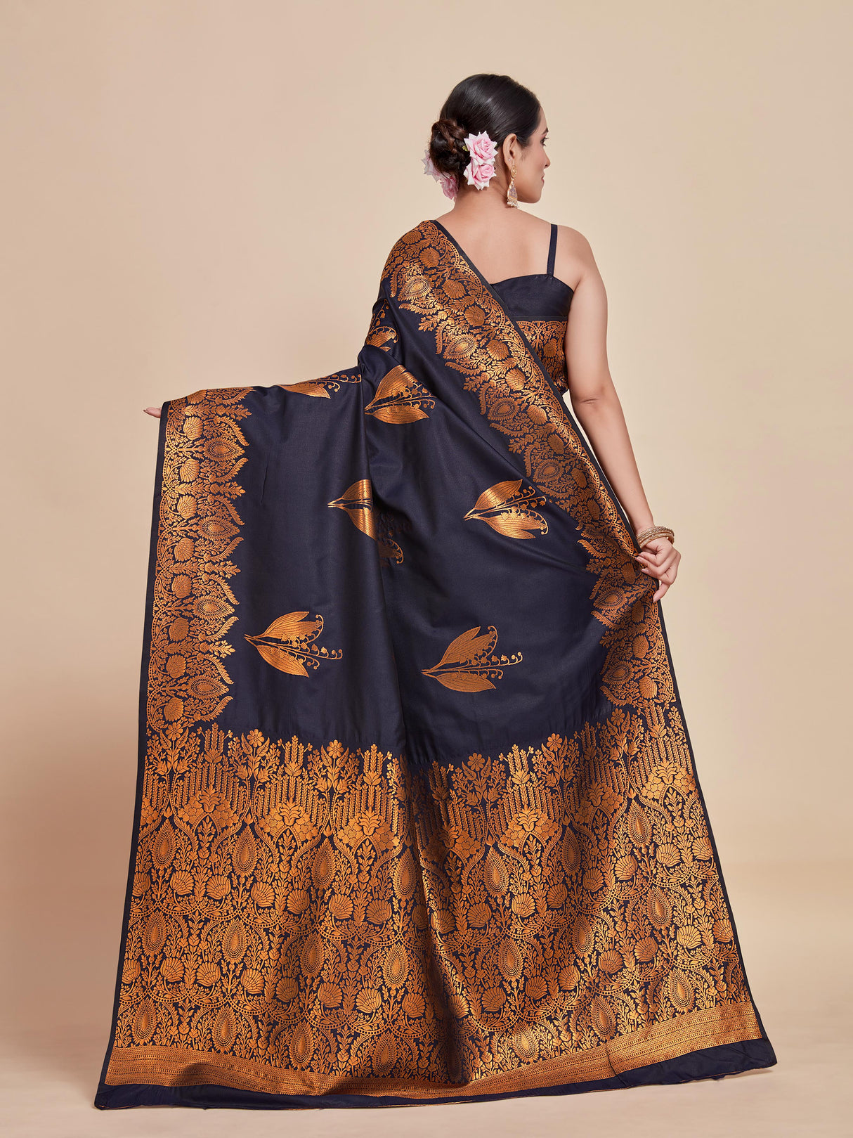 Mimosa Women's Woven Design Kanjivaram Style Art Silk Saree With Blouse Piece : SA00001382NVFREE