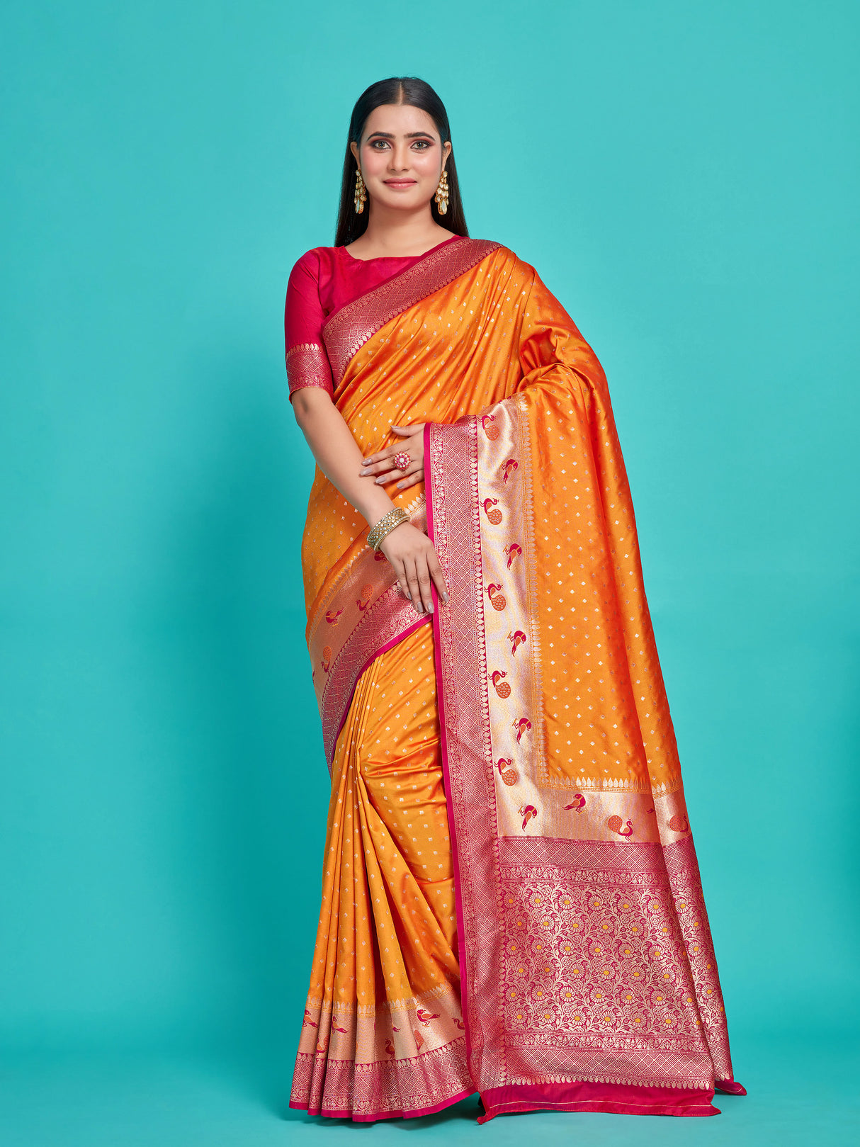 Mimosa Women's Woven Design Paithani Style Art Silk Saree With Blouse Piece : SA00001350MSFREE