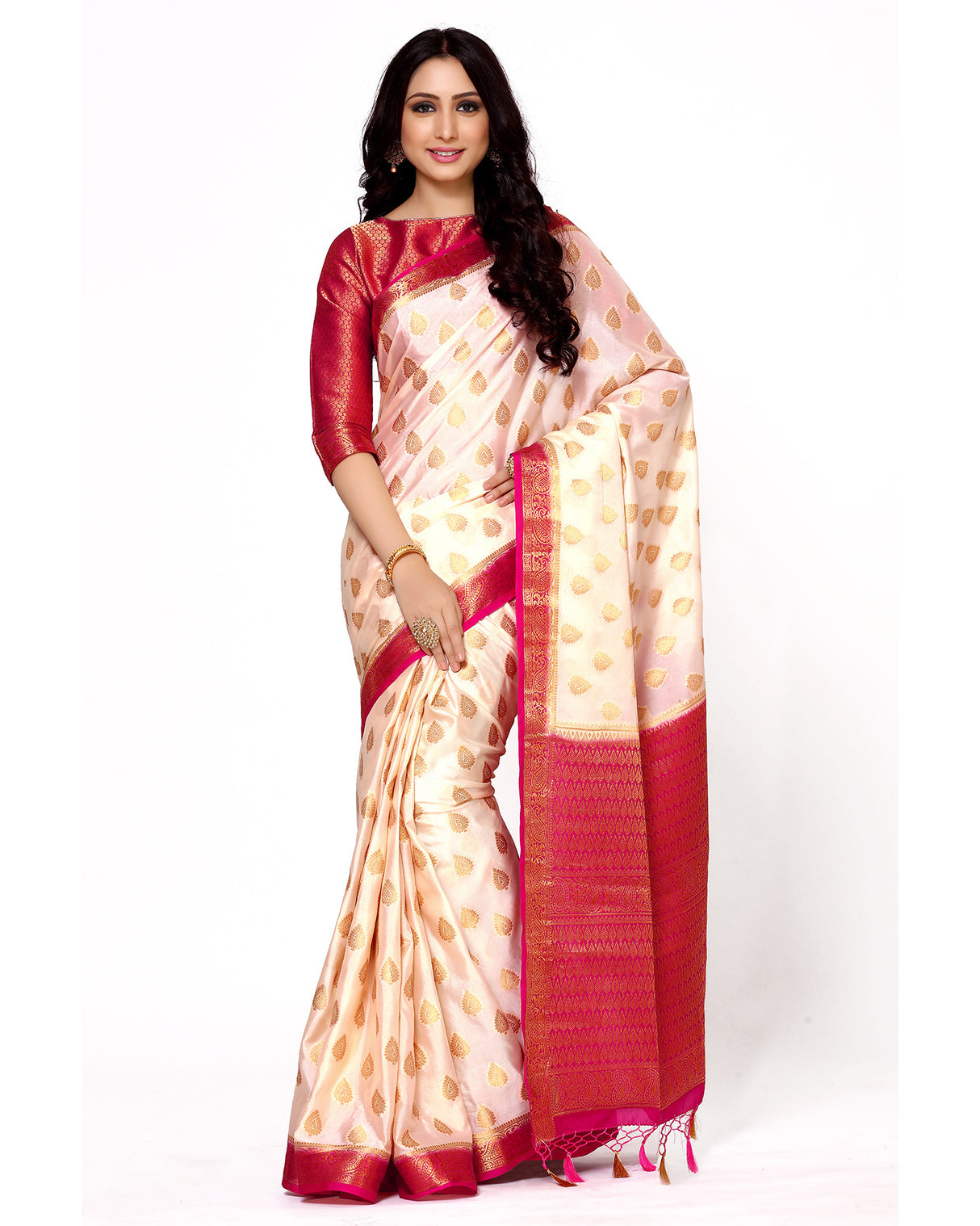 Mimosa Womens Crepe Saree Mysore Silk Halfwhite Color