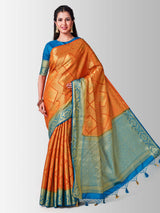 Mimosa Womens Art Silk Saree Kanjivaram Orange Color