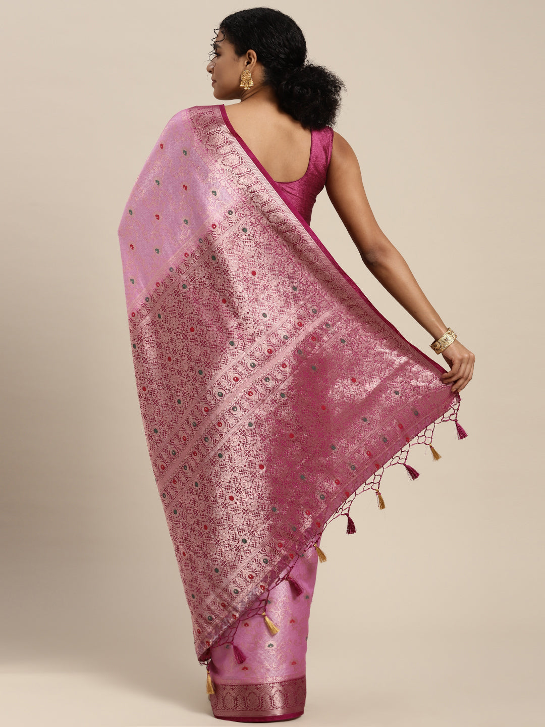 Mimosa Womens Art Silk Saree Kanjivaram Pink Color