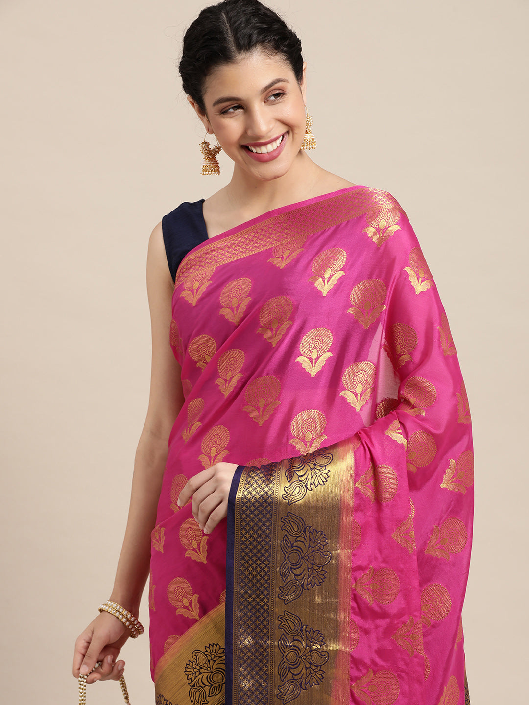 Mimosa Womens Crepe Saree Mysore Silk Rani Color