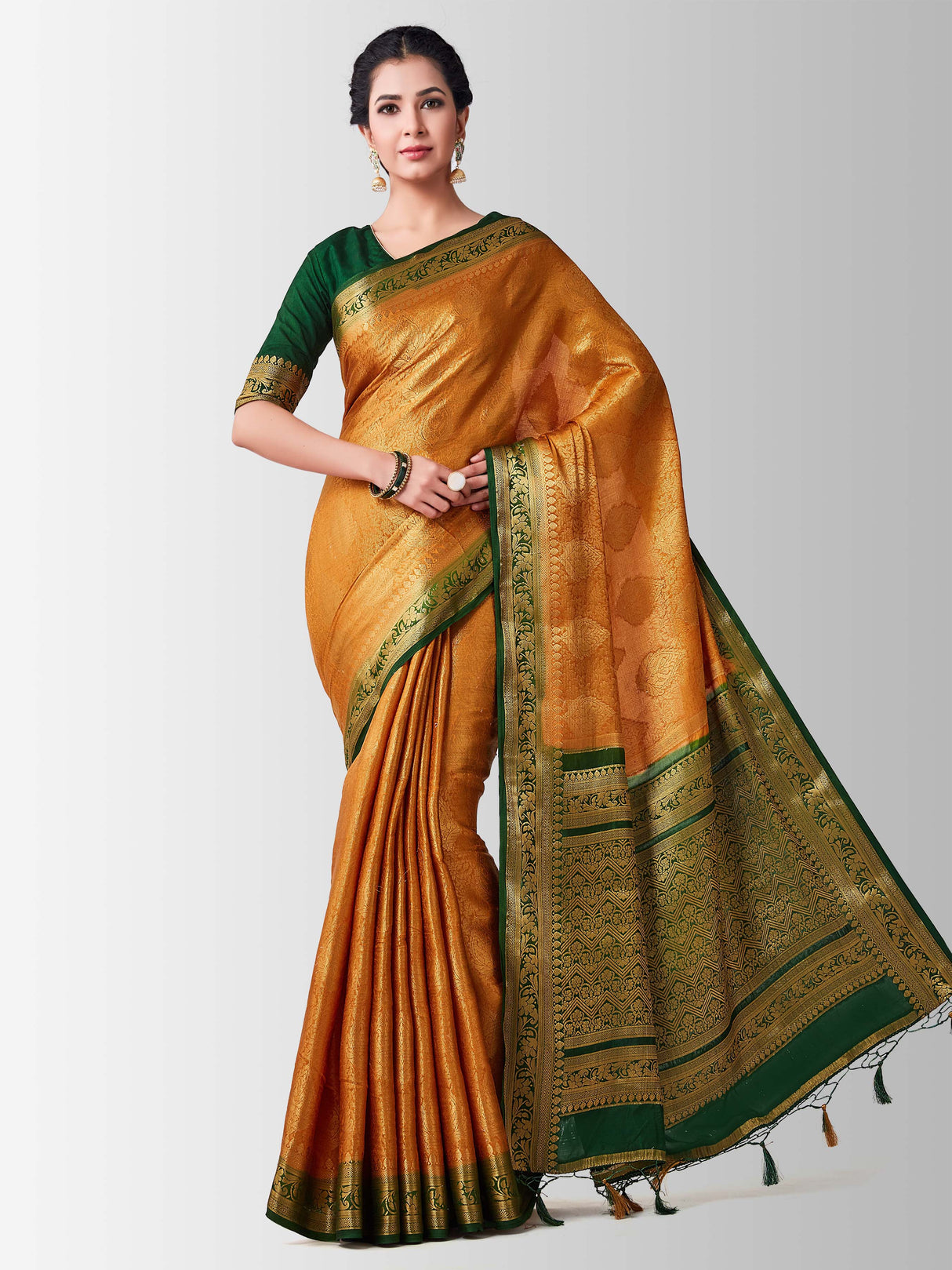 Mimosa Womens Art Silk Saree Kanjivaram Mustard Color