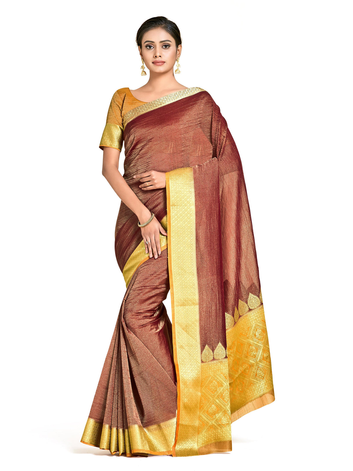 Mimosa Womens Art Silk Saree Kanjivaram style Maroon Color