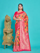 Mimosa Women's Woven Design Patola Style Art Silk Saree With Blouse Piece : SA00001343GDFREE