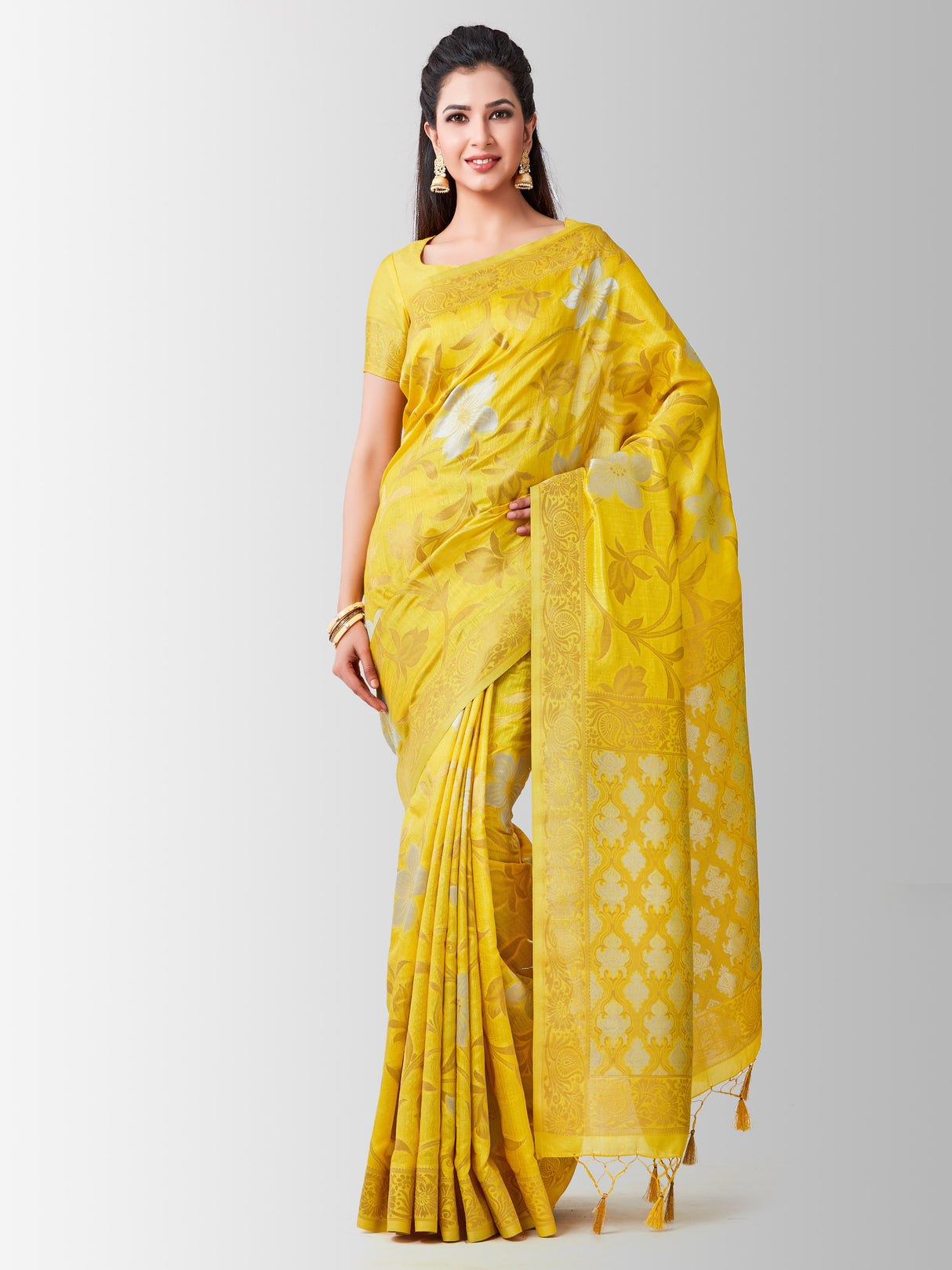 Mimosa Womens Art Silk Saree Kanjivaram Gold Color