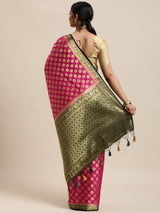 Mimosa Womens Crepe Saree Mysore Silk Rani Color