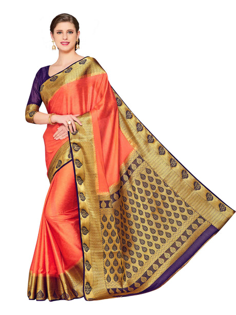 Mimosa Womens Crepe Saree Mysore Silk Peach Color