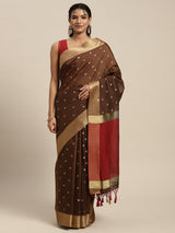 Mimosa Womens Art Silk Saree Banarasi style Brown Color