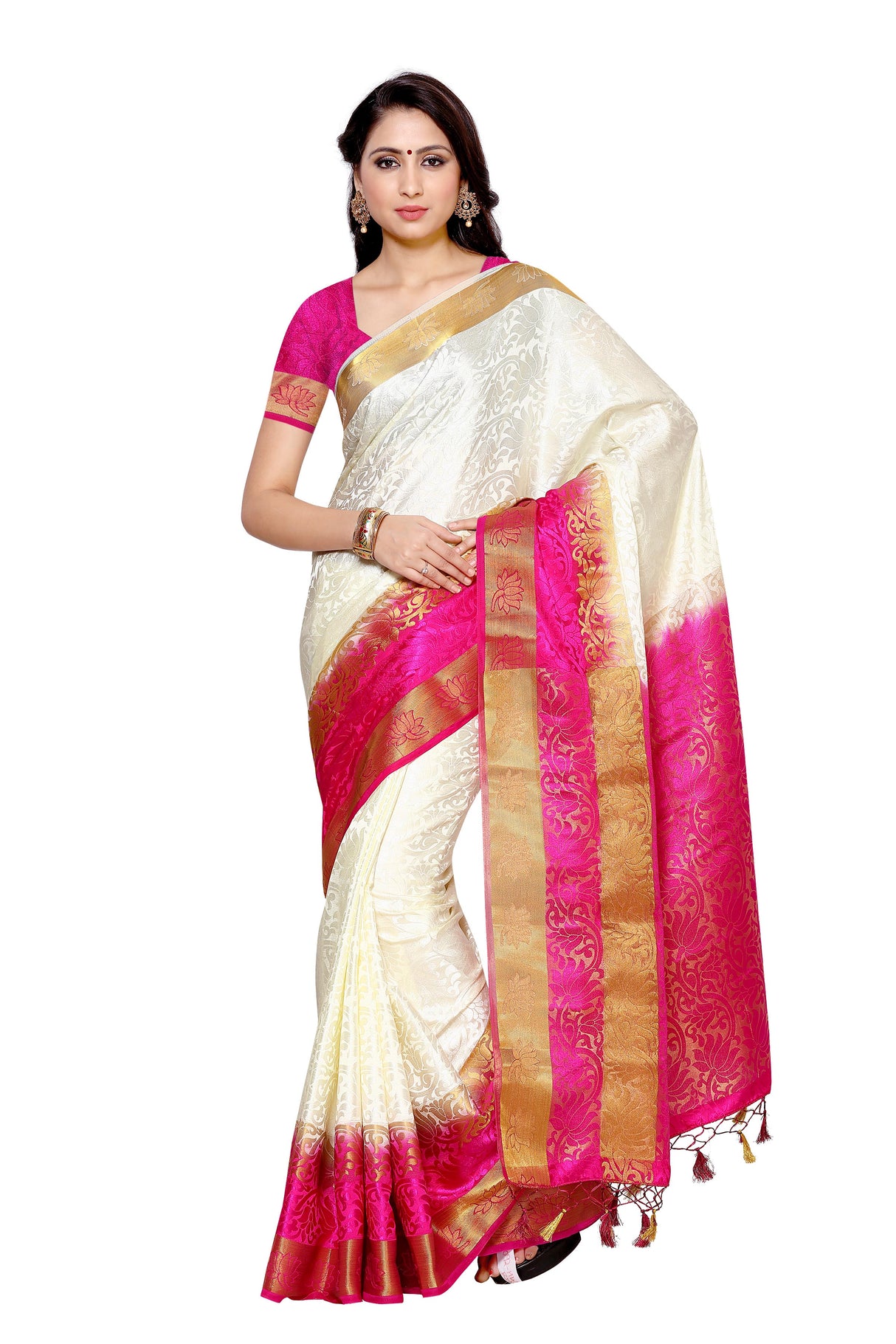 Mimosa Womens Art Silk Saree Kanjivaram Halfwhite Color