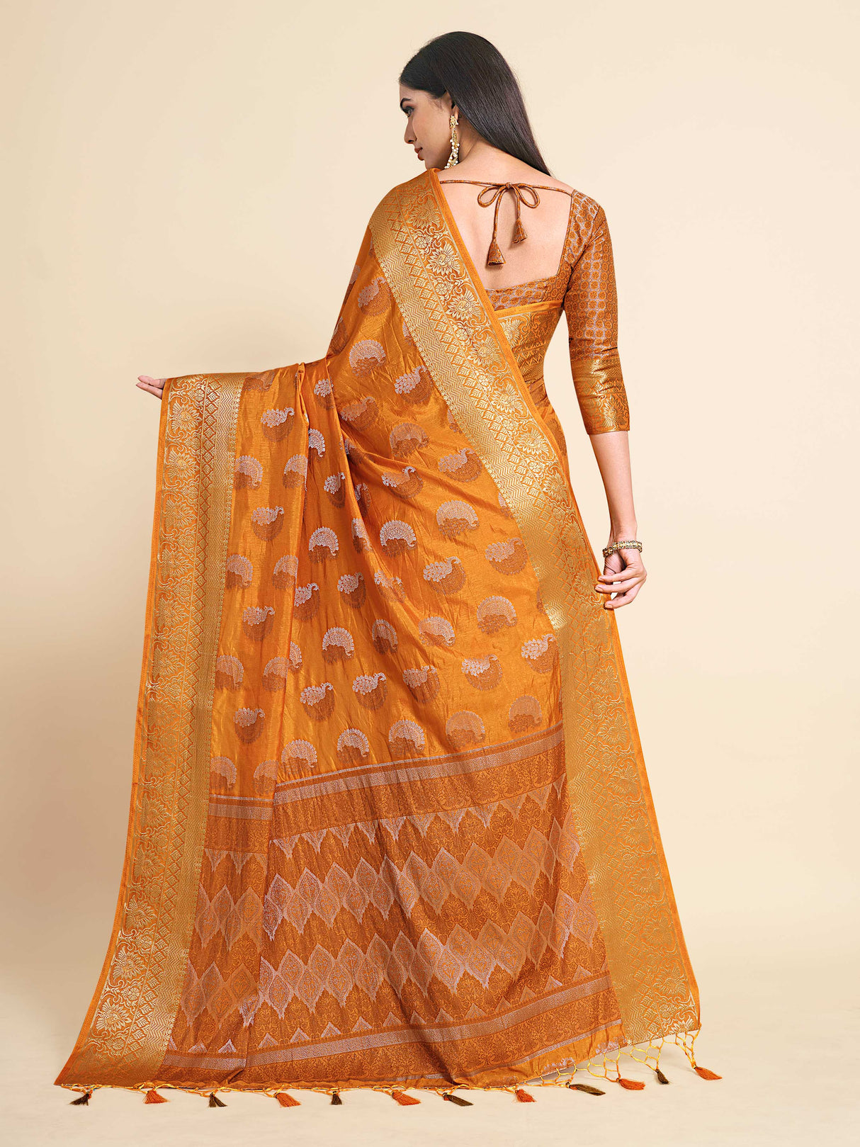 Mimosa Womens Art Silk Saree Kanjivaram Mustard Color