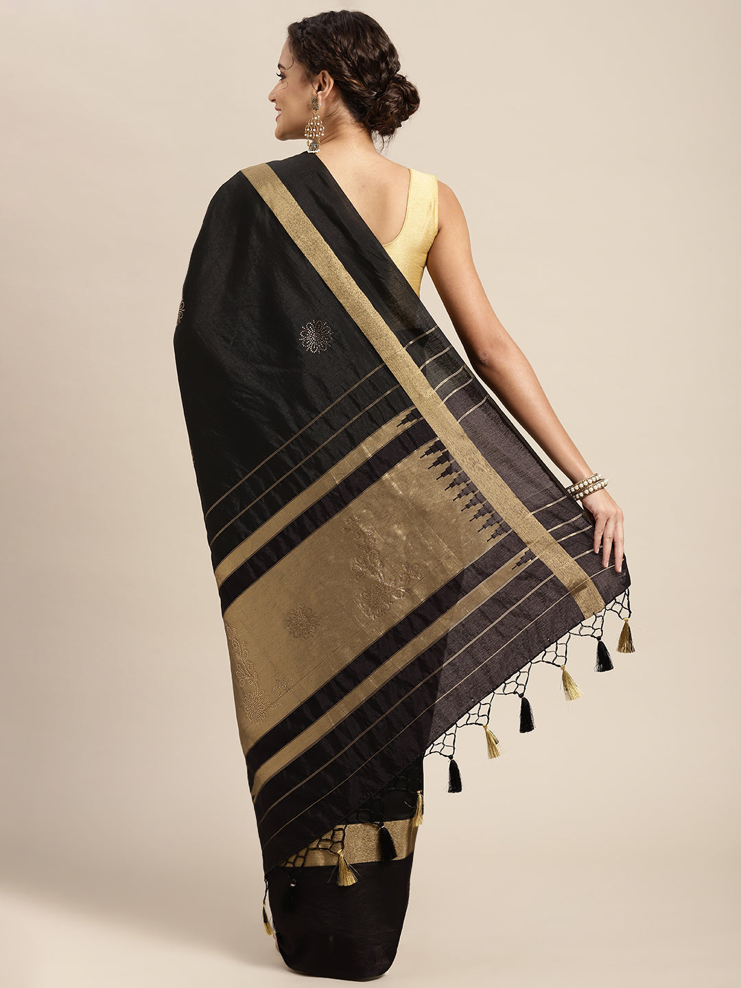 Mimosa Womens Art Silk Saree Banarasi Black Color