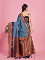 Mimosa Women's Woven Design Kanjivaram Style Art Silk Saree With Blouse Piece : SA00001252NVFREE