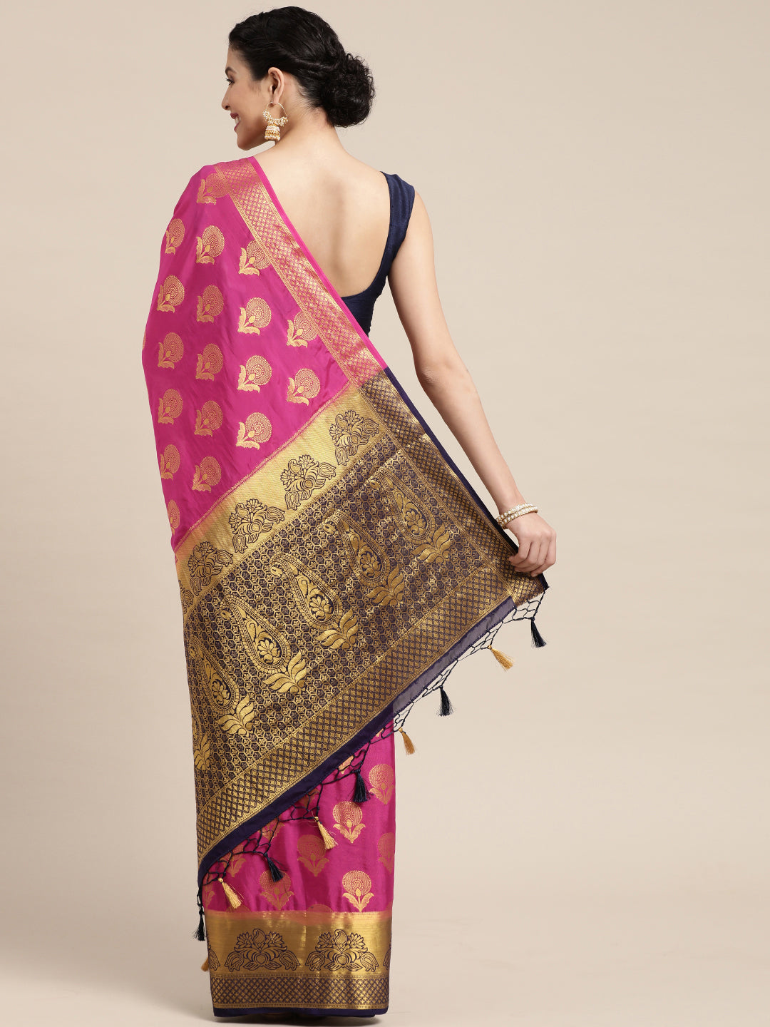 Mimosa Womens Crepe Saree Mysore Silk Rani Color