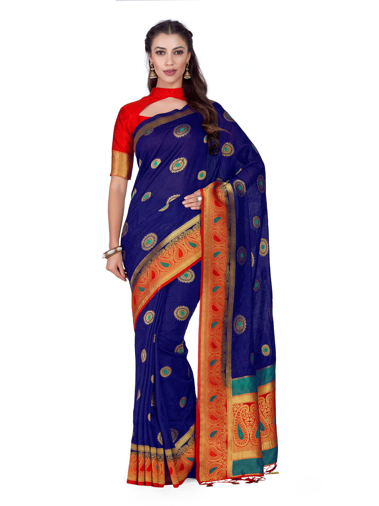 Mimosa Womens Art Silk Saree Kanjivaram Navy Blue Color