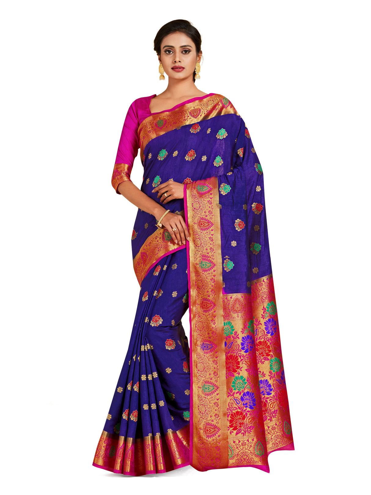 Mimosa Womens Art Silk Saree Dharmavaram Navy Blue Color