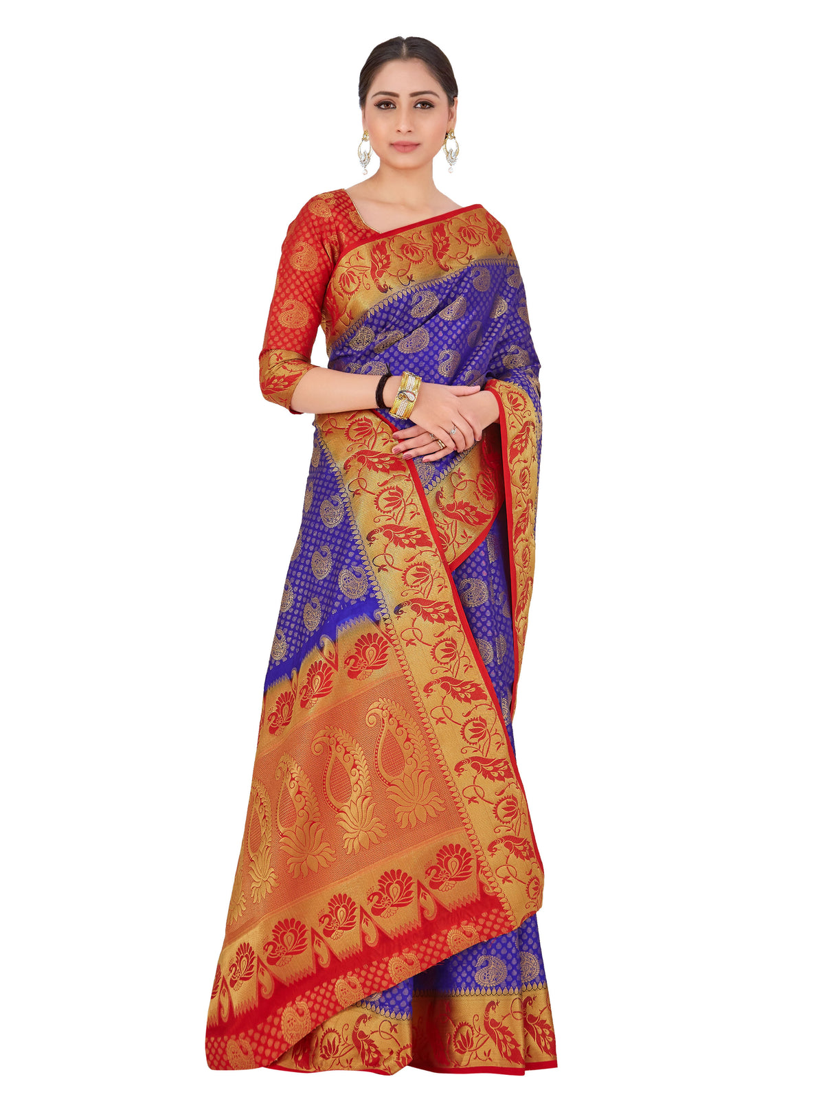 Mimosa Womens Art Silk Saree Kanjivaram Royal Blue Color