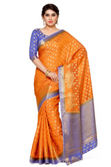 Mimosa Womens Art Silk Saree Kanjivaram Orange Color