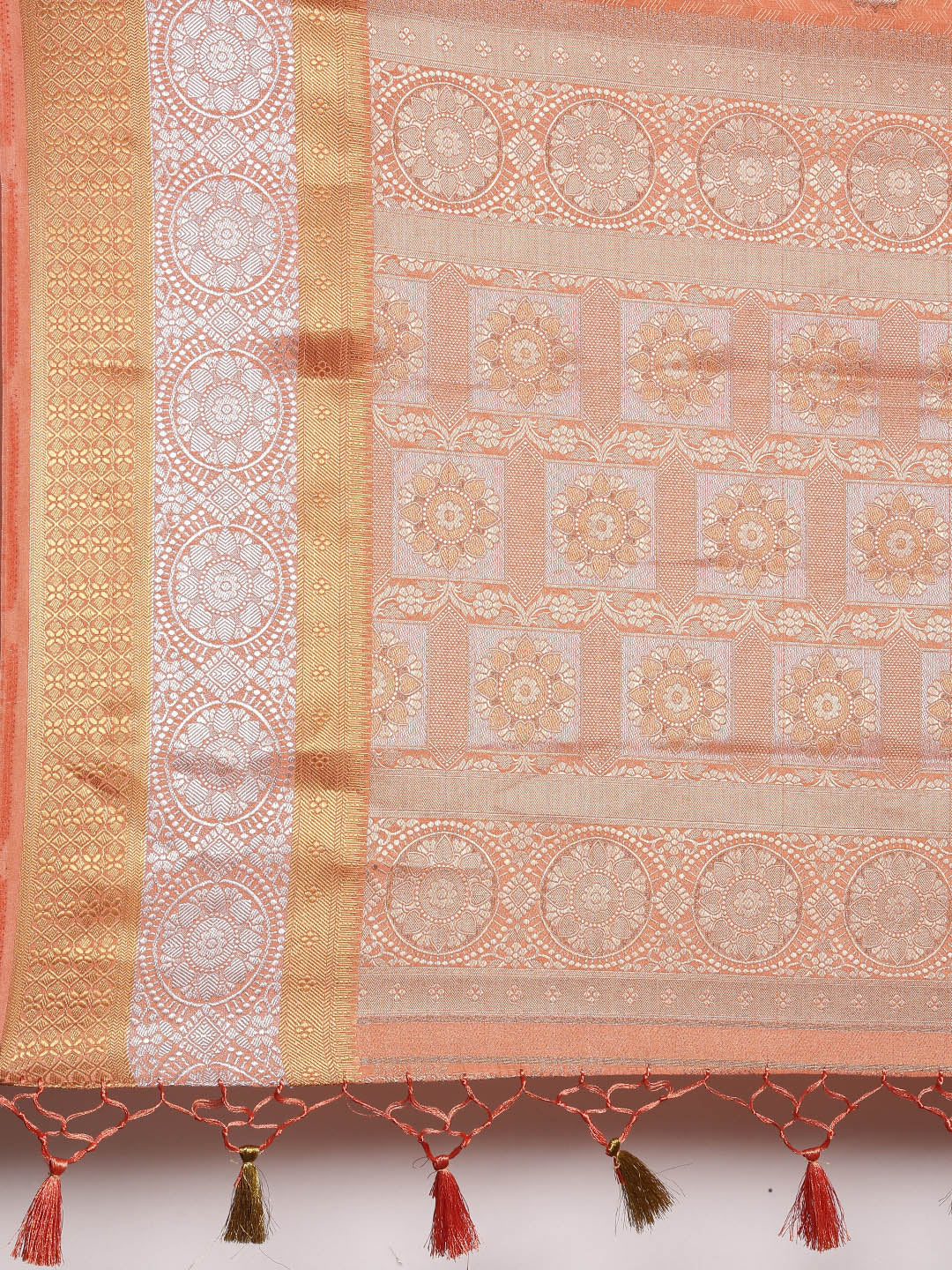 Mimosa Womens Art Silk Saree Kanjivaram Peach Color