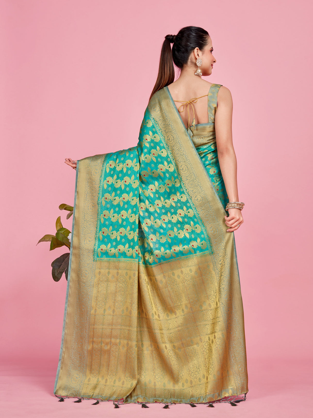 Mimosa Women's Woven Design Kanjivaram Style Art Silk Saree With Blouse Piece : SA00001125ANFREE