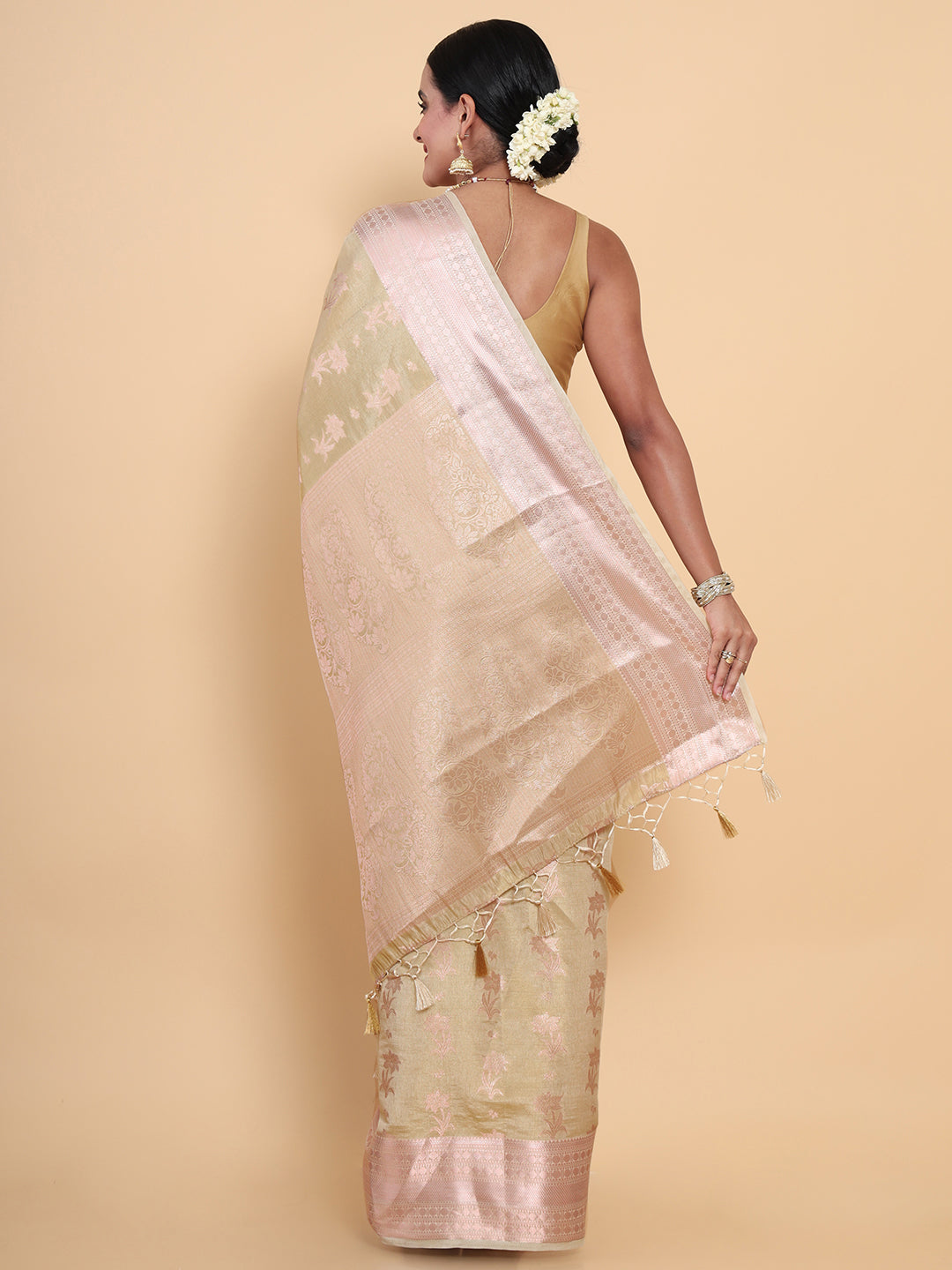 Mimosa Womens Art Silk Saree Kasavu Cream Color