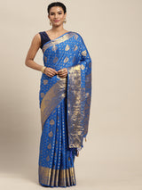 Mimosa Womens Crepe Saree Mysore Silk Royal Blue Color