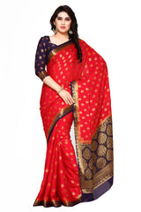 Mimosa Womens Crepe Saree Mysore Silk Strawberry Color