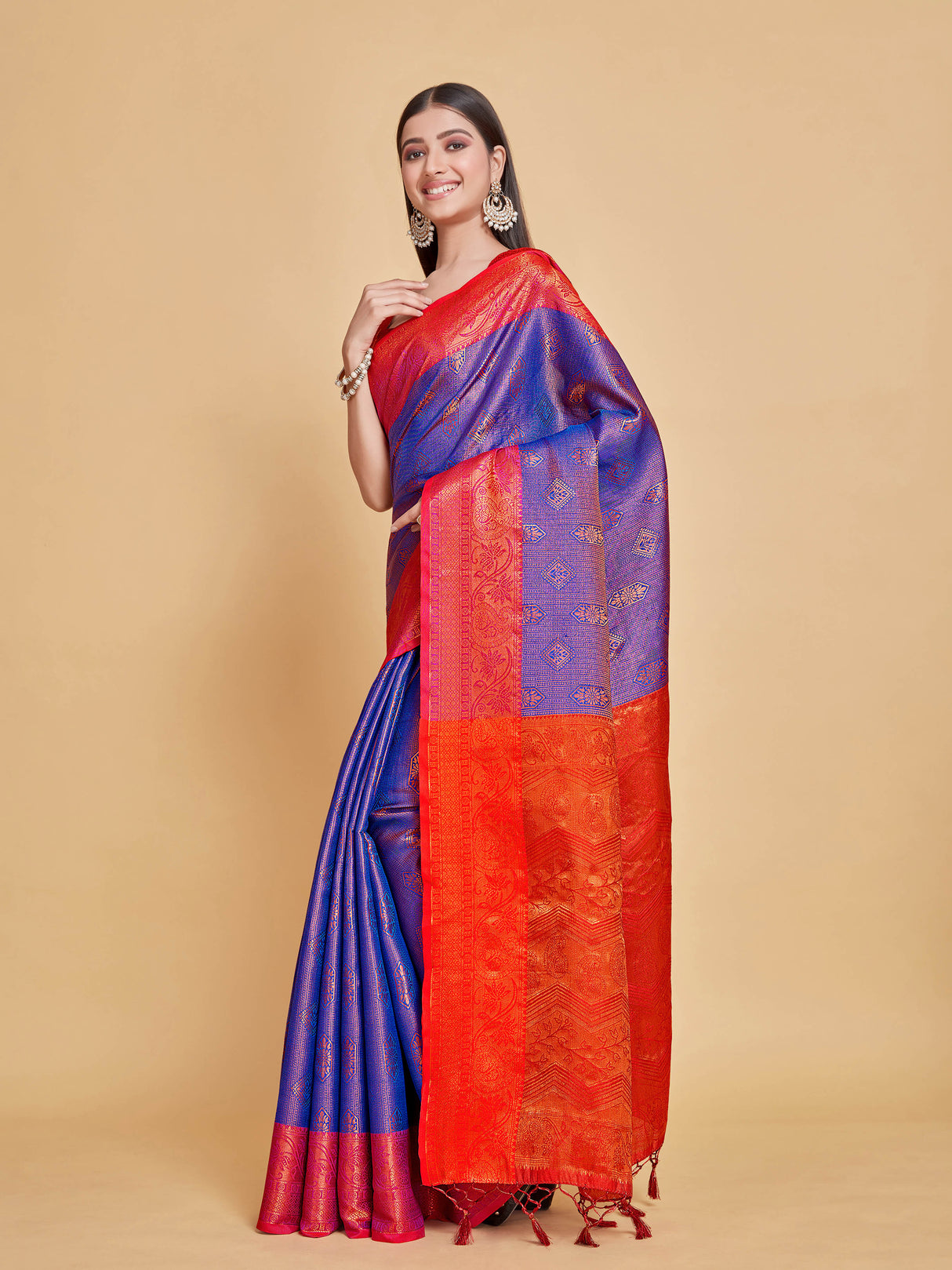 Mimosa Women's Woven Design Kanjivaram Style Art Silk Saree With Blouse Piece : SA00001287RBFREE