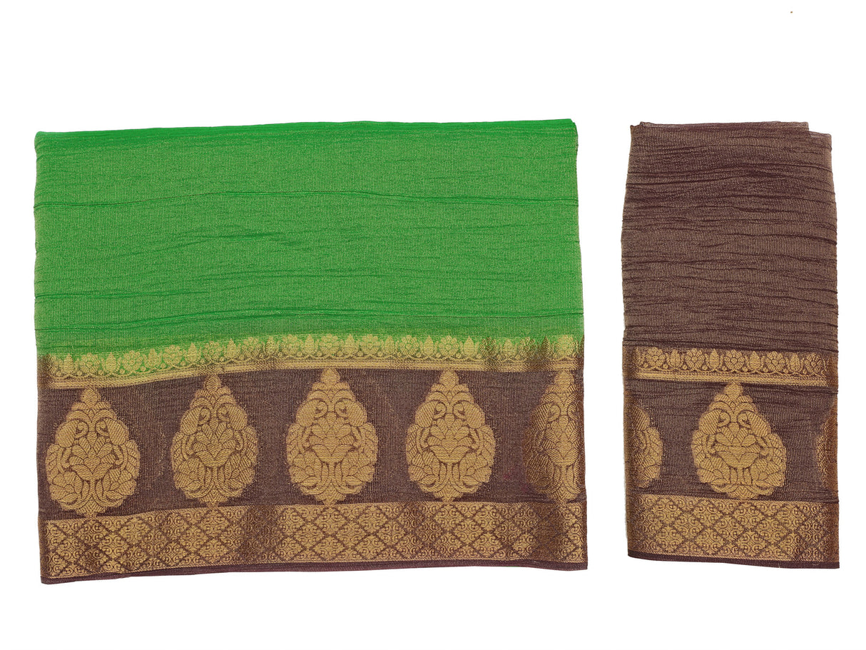 Mimosa Womens Art Silk Saree Kanjivaram style Green Color