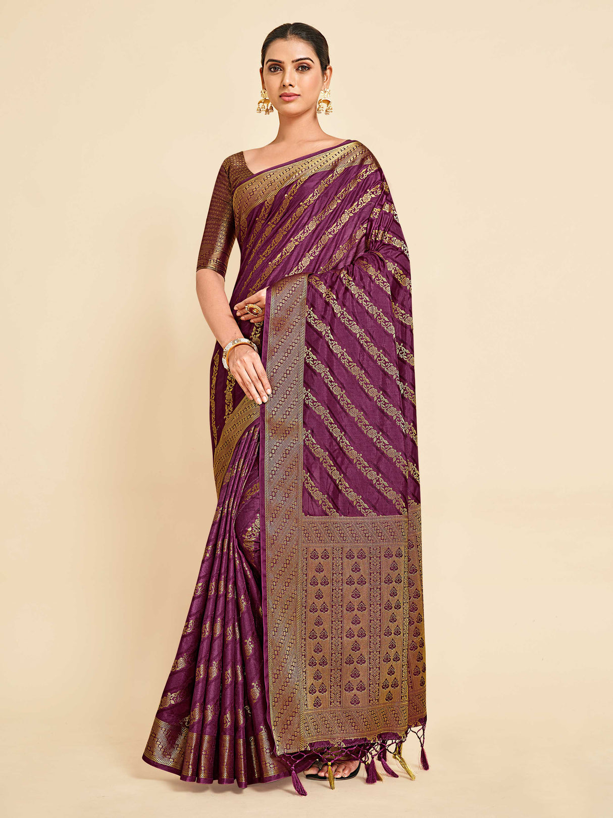 Mimosa Womens Art Silk Saree Kanjivaram Purple Color