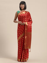 Mimosa Womens Crepe Saree Mysore Silk Red Color