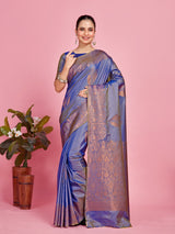 Mimosa Women's Woven Design Kanjivaram Style Art Silk Saree With Blouse Piece : SA00001382BLUFREE