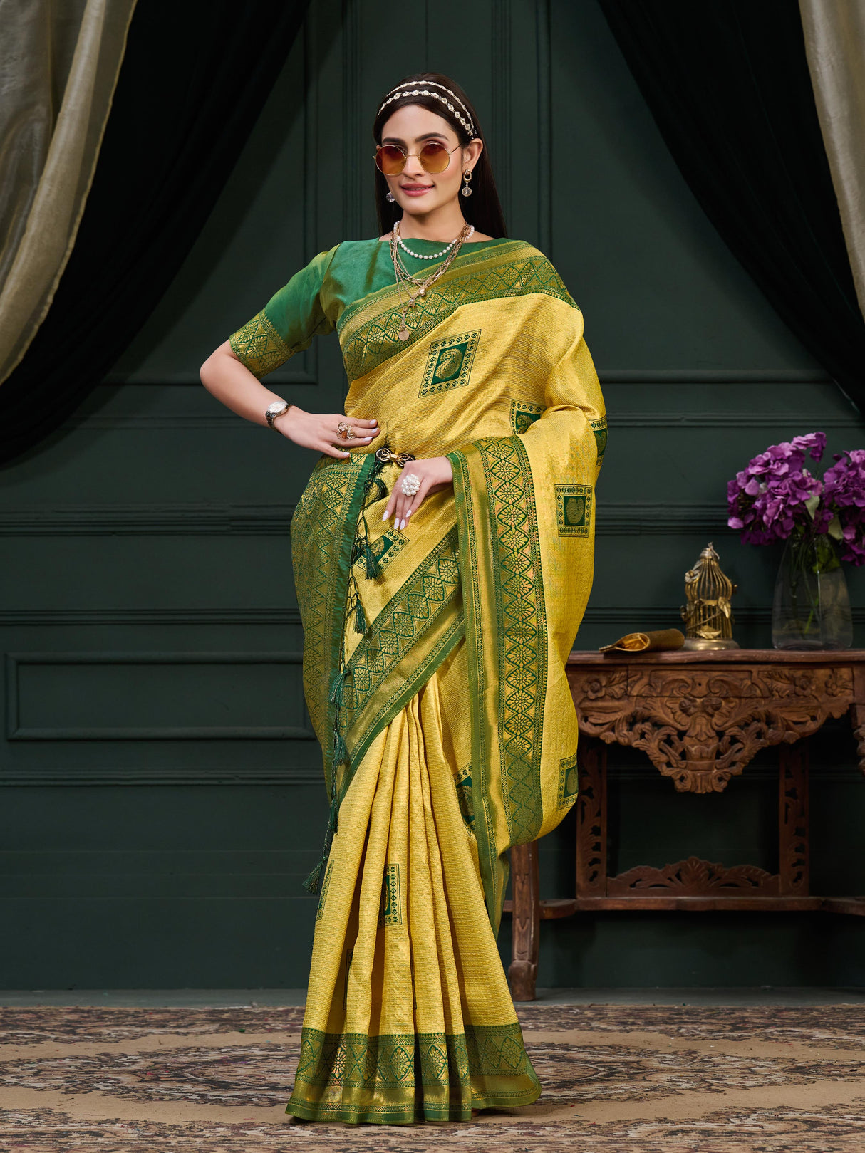 Mimosa Women's Woven Design Kanjivaram Art Silk Saree With Blouse Piece : SA0000898PS