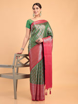 Mimosa Women's Woven Design Kanjivaram Art Silk Saree With Blouse Piece : SA00001118BGFREE