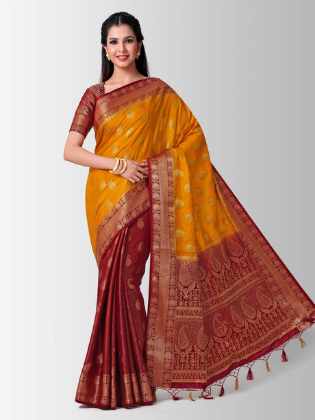 Mimosa Womens Art Silk Saree Kanjivaram Mustard Color