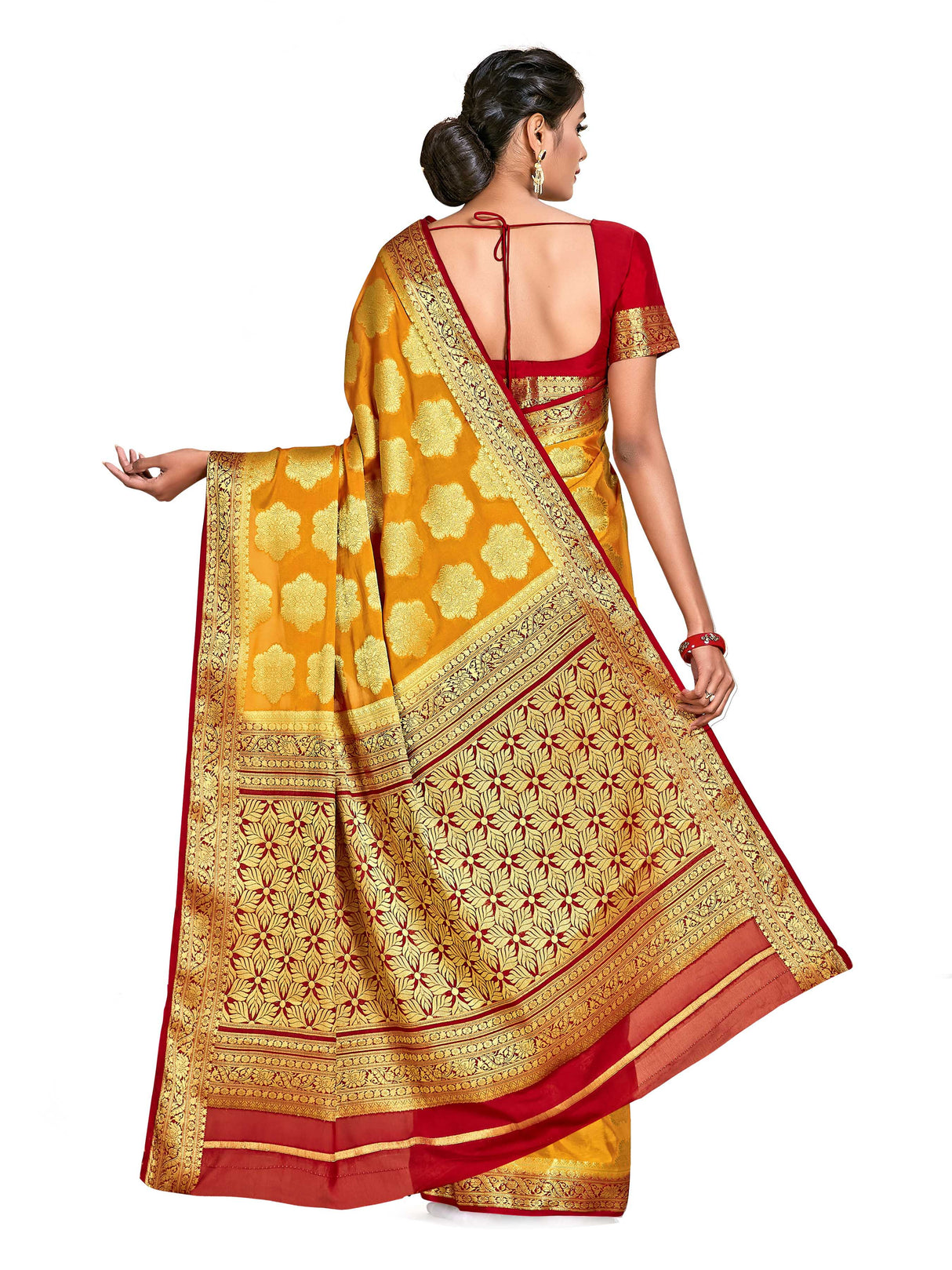 Mimosa Womens Crepe Saree Mysore Silk Mustard Color