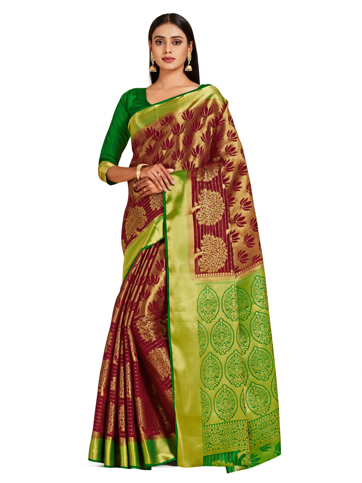 Mimosa Womens Art Silk Saree Kanjivaram Maroon Color