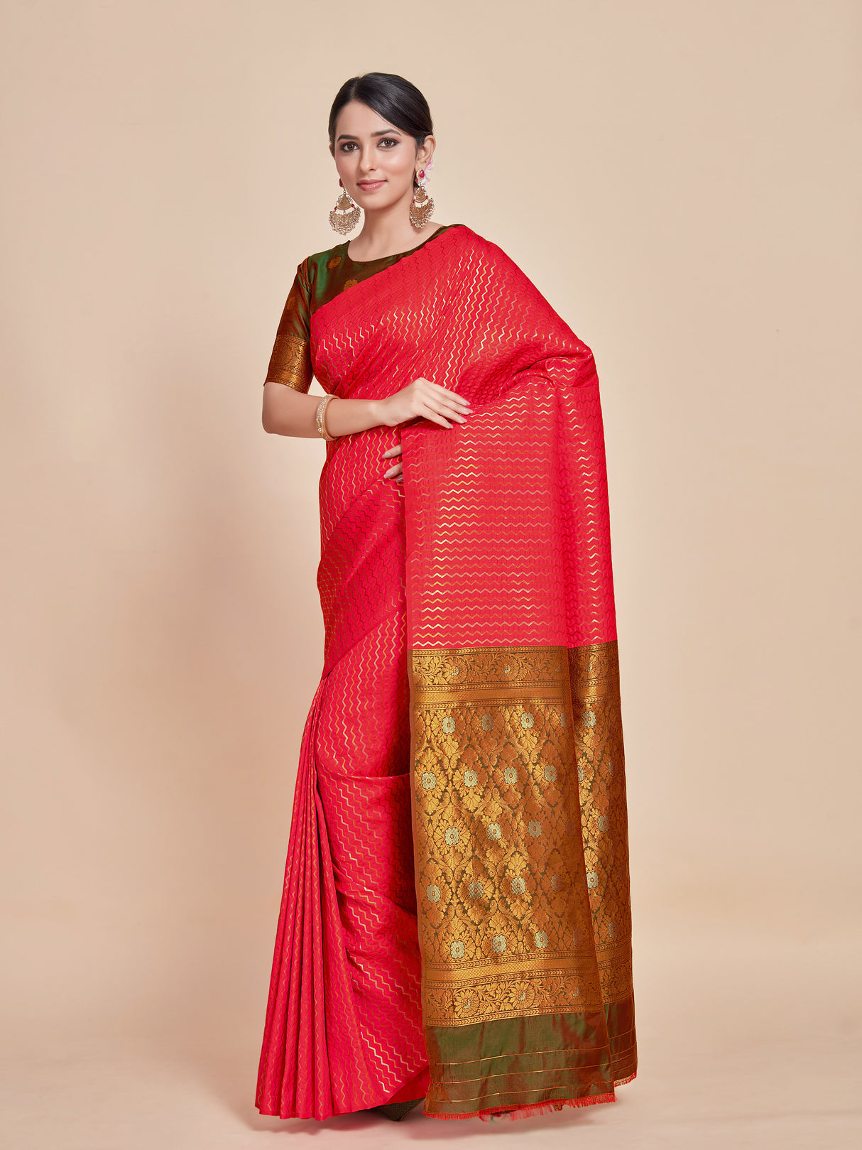 Mimosa Women's Woven Design Kanjivaram Style Art Silk Saree With Blouse Piece : SA00001375GJFREE