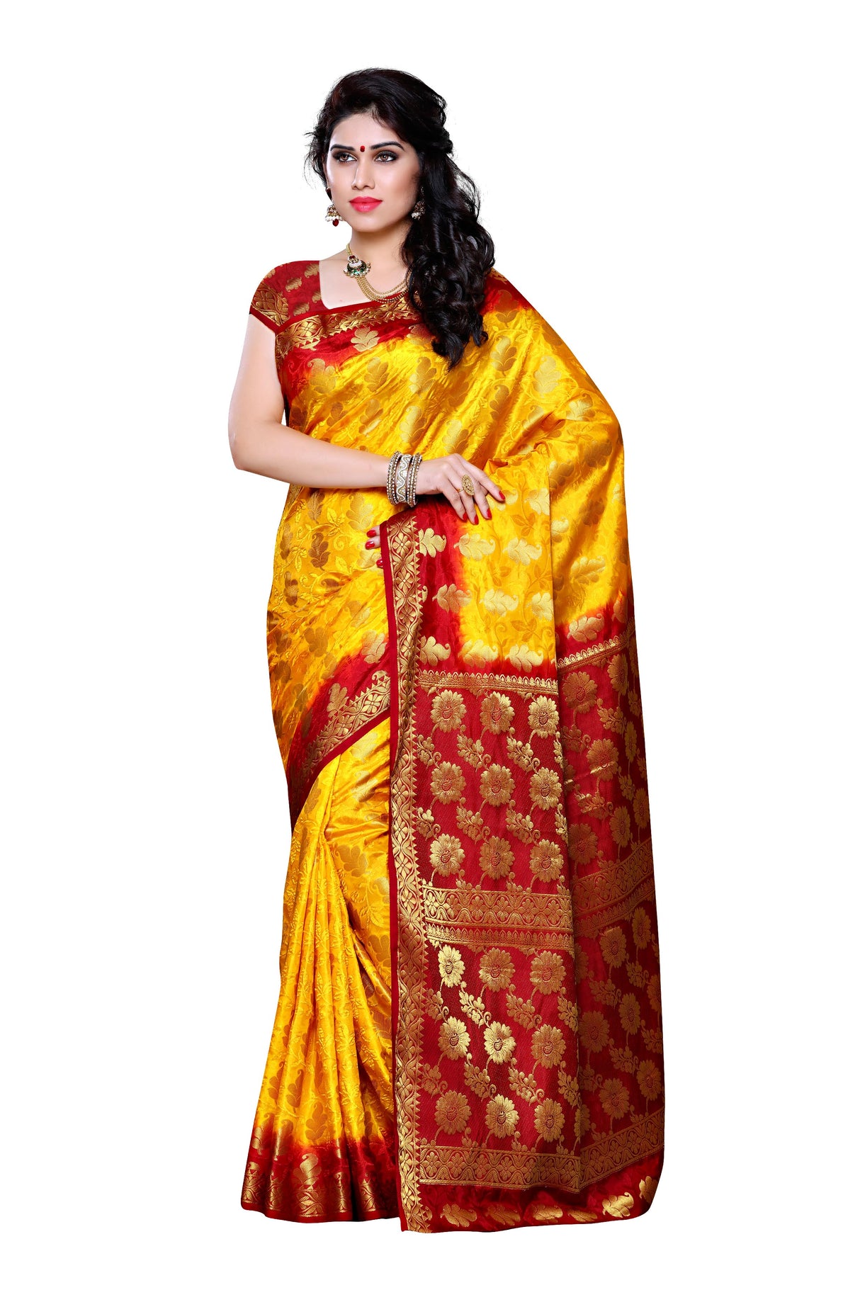 Mimosa Womens Art Silk Saree Kanjivaram Gold Color